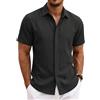 COOFANDY Camicia Uomo Manica Corta Estate 100% Cotone Camicie Uomo Casual Regular Fit Spiaggia Nero 3XL