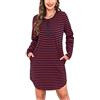 Vlazom Camicia da Notte da Donna Camicia da Notte Lunga da Donna in Cotone Manica Lunga a Righe Bottone Frontale con Tasca Abito da Notte da Donna,XXL,Blu Navy