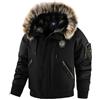Moollyfox Bomber invernale da uomo con colletto in pelliccia, calda fodera in velluto, stile militare, con cappuccio, per attività all'aperto, impermeabile, giacca da aviatore