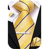 Hi-Tie - Set di cravatte in seta da uomo, rosa, blu, nero, 4 pezzi, con fazzoletto da tasca quadrato e gemelli, clip e spilla per matrimonio, giallo blu, M