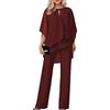 shownicer Completo Donna 2 Pezzi Set Vita Alta Pantalone e Tulle Camicia Elegante Completino Suit Due Pezzi Set Abbigliamento da Cerimonia Estivo Tuta per Ufficio Business OL A1 Rosso XL