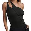 BKEPDY Body Donna senza Maniche Asimmetrico Monospalla Bodysuit Costine Elasticizzato Contenitivo Modellante Outfit Estivi Elegante Casual