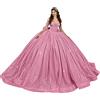 Fuomomo Abiti da Quinceanera con Glitter Fiocco gonfi Perline Spalle Scoperte Eleganti Abiti da Ballo per i 16 Anni MT056