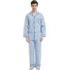 Amaxer Classico Pigiama da Uomo in Due Pezzi,in Cotone,da Notte,a Maniche Lunghe,con Tasche,con Coulisse,Striscia Blu Scuro 01,L