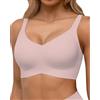 Horisun - Reggiseno senza cuciture a copertura totale, push-up senza ferretto per donna, bralette confortevole con scollo a V e supporto., Rosa, L