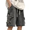 FCOOLYEET Pantaloncini da uomo Y2k Baggy Jorts Grunge in denim Shorts Hip Hop Star Shorts Jorts Jeans Patchwork Streetwear, Grigio, M