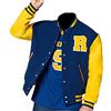 MAXDUD Giacca bomber da uomo blu e giallo | Varsity Jacket KJ - R Logo College Letterman Jacket Slimfit Casual Baseball Giacca leggera, Blu & Giallo - Lana, M