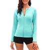 Tuopuda Rash Guard Donna Maniche Lunghe Maglietta Anti UV UPF50+ Top Protezione Solare Camicie da Bagno Asciugatura Rapida con Chiusura Lampo per Nuoto Surf Snorkeling