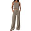 Generico Set da 2 Pezzi da Donna in Lino a Senza Maniche Pantaloni a Gamba Larga Oversize Completo Senza Maniche Tuta Elastici in Vita Set di Abiti Tinta Unita Elegante Suit Casual per Uso (Khaki, S)