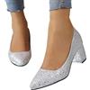 EQWIGKEIT Scarpe glitterate Donna Pumps Con Tacco Stiletto Chiuso Scarpe da ballo Comode Scarpe da Sposa Elegante Tacco a Blocco Scarpe da Sposa Festive Scarpe da ballo, A2 argento, 38 EU