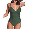 CUPSHE Costume da bagno intero da donna con scollo a V profondo con spalline regolabili Costume da bagno arricciato sul davanti e sulla schiena bassa