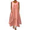 ORANDESIGNE Abito Lungo Donna Cotone e Lino Caftano Boho Abito Ampio Casual Moda Manica Lunga Scollo a V Abiti Lunghi Vestito Estivo Taglie Forti Eleganti Vestiti 2 in 1 Maxi Abito C Rosa XL