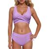 Generisch Set bikini da donna in due pezzi, vintage, a vita alta, con push up, imbottito, costume da bagno elegante, moda da spiaggia, estate, vacanze, moda A133, Lilla, L