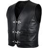 MDM Gilet biker uomo in pelle nera - Gilet moto in vero cuoio con fibbie cromate, chiuso ai lati e con tasche interne - Stile chopper classico