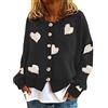 ORANDESIGNE B Nero Cardigan Maglione da Donna Scollo a V Maglia Aperta Maniche Lunghe Maglioni con Bottone Invernale Cappotto Autunno Stampa a Margherita Maglione L