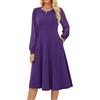 GRACE KARIN Vestito A-Line Donna in Cotone e Poliestere con Effetto Tessuto Bicolore, Scollo Classico, Tasche Aperte sui Fianchi Viola XL
