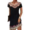 DJLORD Vestito Messicano Ricamato Donna Vestito Estivo Donna Casual Manica Corta Vestito Stampato Scollo A V Abiti Boho-Midi