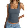 Tomwell Canottiera da donna estiva basic, in cotone, sexy, senza maniche, a coste, senza maniche, A Grigio Blu, M