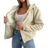amropi Donna Giacca Foderato Pile Felpa con Cappuccio a Cerniera Invernale Cappotto Caldo Giubbotto Beige,3XL