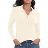 GRECERELLE Maglione da donna a maglia con motivo a treccia, a maniche lunghe, colletto polo, motivo a trecce, casual, moda autunnale 2025, Bianco latte, XL