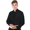 IvyRobes Camicia Prete a Maniche Lunghe da Uomo Clergyman con Colletto Sacerdote per Unisex Nero
