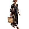 Generico Elegante Vestito Lungo Donna - Estate Boho Caftano Scollo V Mezze Maniche Lino Stampa vestibilità Ampia con Tasche Abito Spiaggia Vacanza Leggero Traspirante Fluido