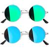 Joopin Occhiali da Sole Polarizzati Rotondi Vintage Uomo Donna 2 Paia | Retro Piccoli Tondi Montatura Metallo Sottile Specchio Occhiali Protezione UV400