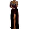 shownicer Vestiti da Cerimonia Donna Elegante Scollo a V Abito Maxi Lungo a Vita Alta Vestito Sexy Curvy Cocktail Abiti in Tinta Unita Vestiti con Spacco A Rosso M