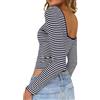 TUUHAW Maglie Donna Maniche Lunghe Scollo a Barca Maglietta A Righe Elasticizzata Coste Elegante T Shirt Y2k Crop Top con Schiena Scoperta Slim Fit Tops Basic Sexy Casual Tshirt Blu Scuro e Bianco M