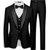 QUELDRA Abito Uomo Slim Fit 3 Pezzi, Elegante Smoking con Bavero a Scialle e 1 Bottone, Completo da Cerimonia per Matrimonio Sposa e Gala Giacca, Gilet e Pantaloni Nero XL