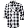 HISDERN Camicie da Uomo Camicia a Maniche Lunghe in Flanella Scozzese Casual Camicie abbottonate a Quadri in Bianco e Nero 2XL