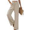Yeenily Pantaloni da Donna Gamba Larga Solido Sciolto Palazzo Pantaloni Eleganti Vita Alta Pantaloni Leggeri Casual Pantalone Lunghi con Tasche (Beige, M)