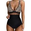 Falafoty Costume da bagno da donna con push up, scollo a V, sexy, modellante, per spiaggia e vacanze, Leopard 2, XL Tall