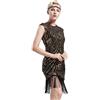 Babeyond - Abito da donna in stile retrò, anni '20, con paillettes, scollo rotondo, adatto a feste a tema Great Gatsby, vestito da donna Oro e nero L(84/88 cm vita)
