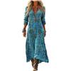 Generico Abito Maxi Donna Boho Chic Estivo Vestito Lungo Elegante Lino e Cotone Scollo a V Manica 3/4 Vintage Etnico con Tasche Mare Spiaggia Vacanza Taglie Forti Curvy Comodo Moda 2026