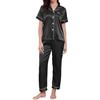 TeJoyce Pigiama Donna Estivo in Seta, Pigiami Due Pezzi in Raso, Camicia a Maniche Corte con Bottoni e Pantaloni, Abbigliamento da Notte Donna Comodo e Leggero per Casa (Nero, XL)