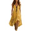 Tobysper Vestito da donna western, senza maniche, abito da cowgirl, irregolare da cowboy, mini abito western hippie, vintage, boho, scollo a V, sexy, abito estivo da spiaggia, giallo., S