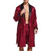Sanraflic, accappatoio da uomo in satin, accappatoio lungo in seta leggera con shorts, set kimono da spa e pigiama, Borgogna/Nero, M