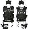KarneLux Gilet 4 in 1 SWAT, POLICE, FBI o UNDERCOVER - Costume per uomo e donna, con fondina per pistola, cintura, manette e cappello per sopravvivenza, carnevale, Halloween (M-L)