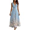 shownicer Vestito Donna Elegante Abito Cerimonia Vestito Lungo Stampa Floreale Senza Maniche Scollo a V Vestiti in Chiffon Estate A Azzurro L