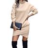 TBSCWYF Vestito Casual Donna Invernale in Maglione Abito Vita Alta Elegante in Girocollo di Orlo Svasato Abito in Maglia al Ginocchio Caldo di Moda Treccia Ritorta Vestito Donna Magliette Tinta Unita
