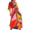 ZaisuiFun Vestito Lungo Spiaggia Estate da Donna Maxi Abito Boho Mare con Scollo a V Stampa Floreale Casual con Cintura