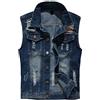 ORANDESIGNE Gilet per Uomo Vintage Strappato Gilet di Jeans da Uomo Fresco Senza Maniche Giacca Jeans Capispalla E Blu M