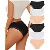ALL OF SHE 6 Pezzi di Biancheria Intima da Donna in Cotone Brasiliano, Slip in Pizzo Morbido Hipster Sexy Panties Mutande da Donna morbide, Taglie Confezione