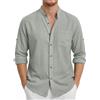 Enlision Camicia Lino Uomo Manica Lunga Estiva Camicia da Uomo Collo Coreana con Bottoni Maglia da Spiaggia Casual Henley Shirts S-4XL