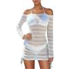 Generic Costume da bagno a due pezzi per le vacanze, a maniche lunghe, in rete, tankini con spalle scoperte, abito da spiaggia con gonna a tre abiti, bianco, L