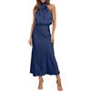 WWricotta Vestito Lungo Estivo da Donna in Raso Formale, Senza Maniche, con Scollo a Lupetto, Spacco Laterale, svolazzante, Maxi Canotta/A