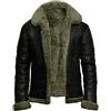 Generic Giacca da uomo foderata in pile retrò da uomo, giacca invernale ispessita stile militare cappotto in ecopelle con colletto in pelliccia classico steampunk cappotto da moto vintage bomber capispalla