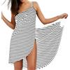 LumiSyne Bikini Copricostumi e Parei Donna Abito da Spiaggia Vestito a Righe Moda Senza Maniche Scollo a V Sexy Costumi da Bagno Vestito Mare,Frange Strette Bianco,M