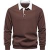 generic generisch Felpa da uomo, con colletto polo, a maniche lunghe, invernale, calda, casual, in tinta unita, basic, in cotone, classica, alla moda, per il tempo libero, con bottoni